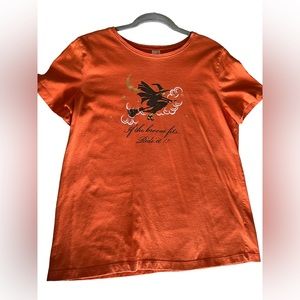 Orange Halloween 🎃 “ If the broom fits ride it” short sleeve T shirt.
